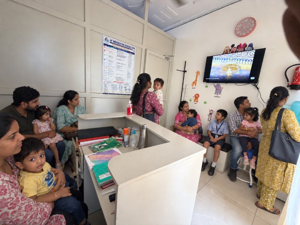 Child-Friendly Patient Waiting Lounge with TV and Charts